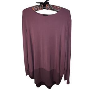 Ann Taylor Womens XLP Mix Media Stretchy Rounded High Low Hem Tunic Blouse Y2K